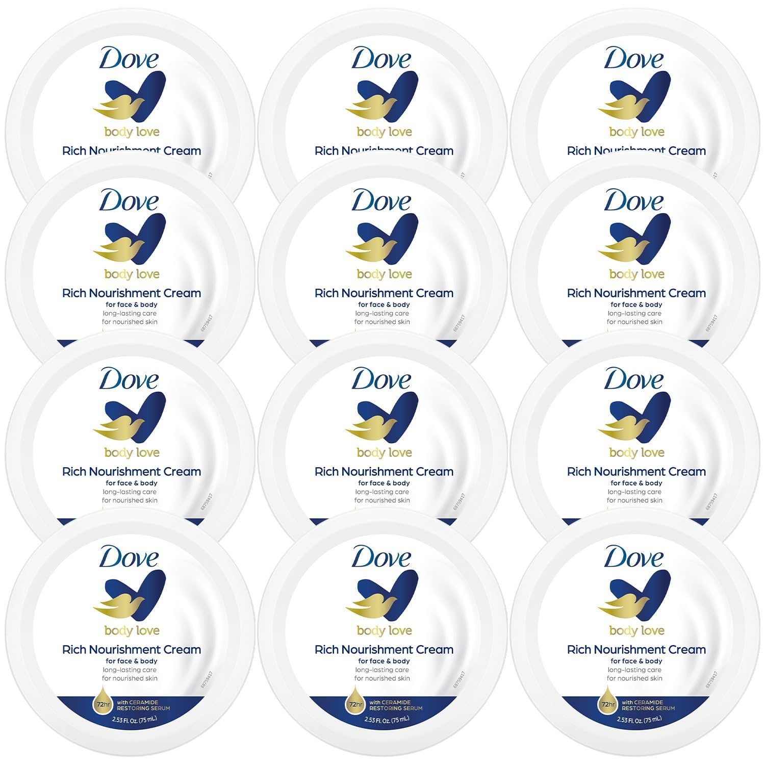 Dove Body Love Rich Nourishment Cream jar close-up highlights intense hydration.