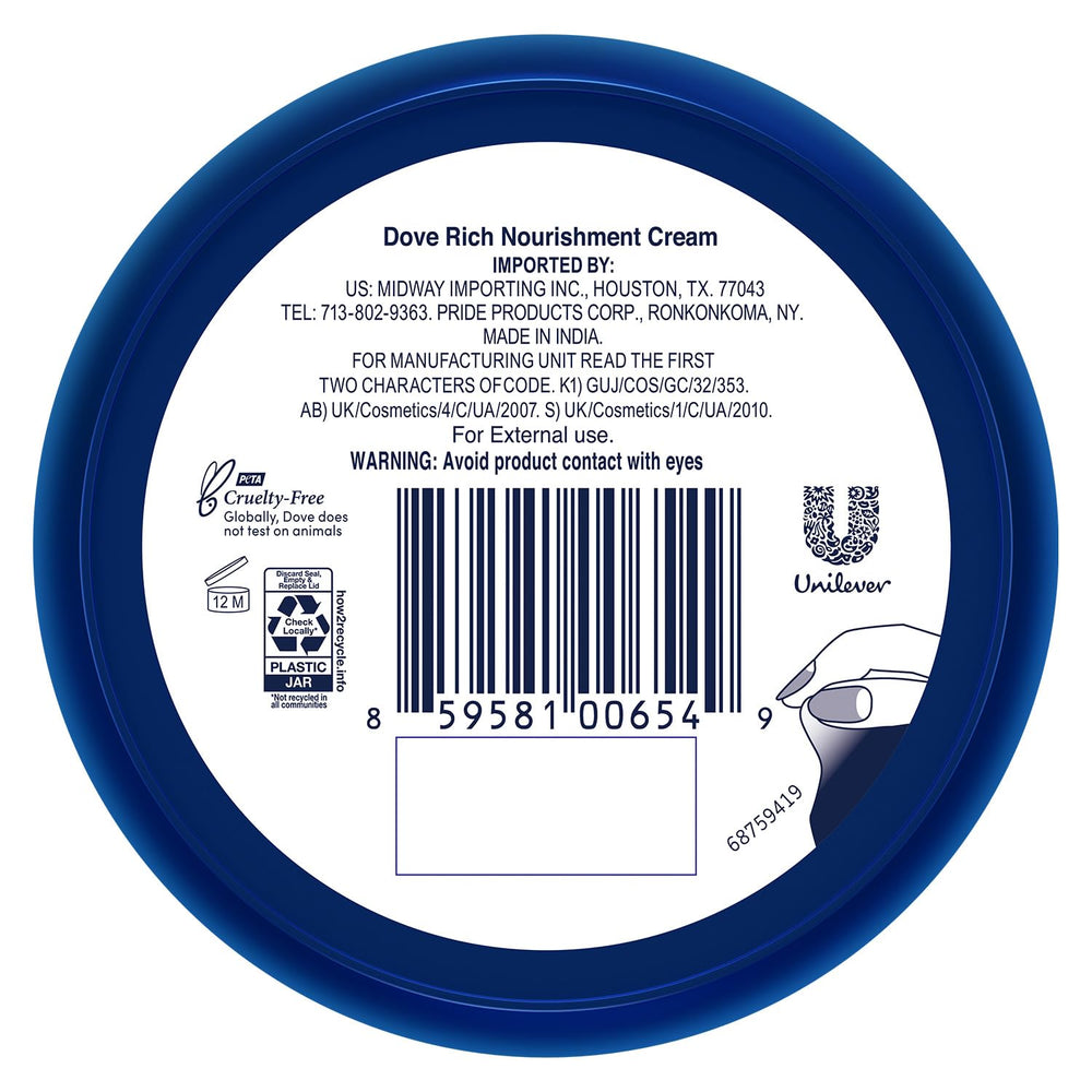 Dove Body Love Rich Nourishment Cream travel-size jar supports on-the-go moisturization.