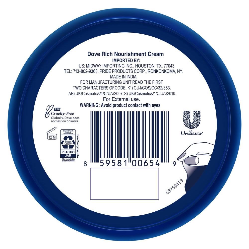 Dove Body Love Rich Nourishment Cream travel-size packaging for on-the-go skincare.