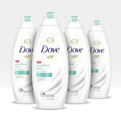 Dove Body Wash bottle pump shows easy, gentle cleansing for sensitive skin.
