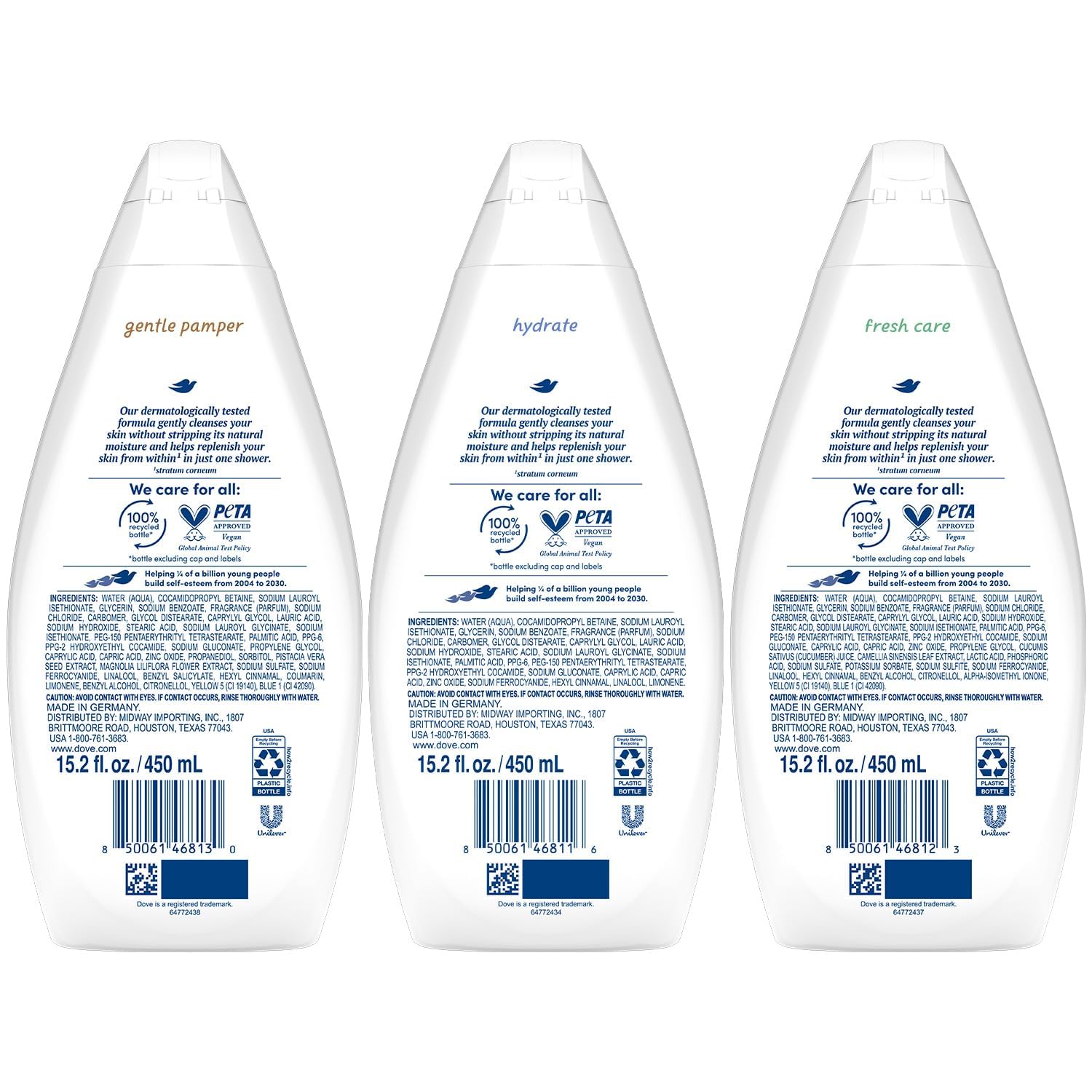 Dove Fresh Care bottle featuring a crisp, invigorating scent.