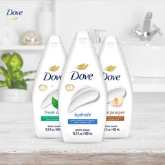 Dove Gentle Pamper bottle with creamy lather for sensitive skin.