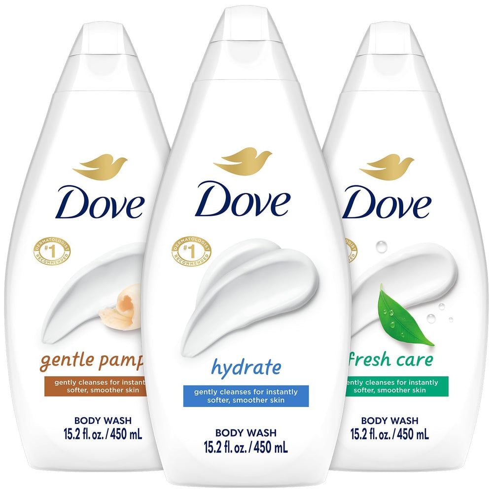 Dove Hydrate bottle with rich lather to nourish dry skin.