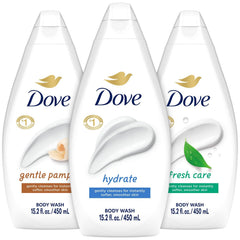Dove Hydrate bottle with rich lather to nourish dry skin.
