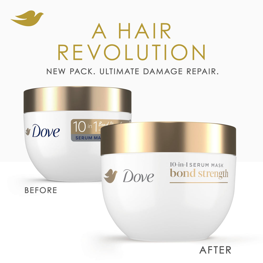 Dove Bond Strength mask being worked through damp hair demonstrating mid-length to ends use