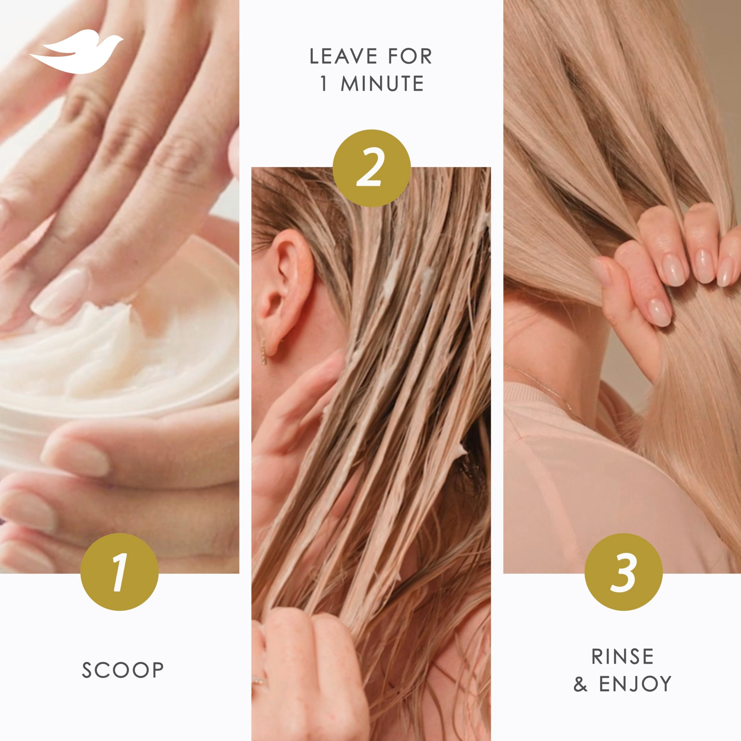 Dove Bond Strength mask paired with Bond Shield serum showing complementary routine