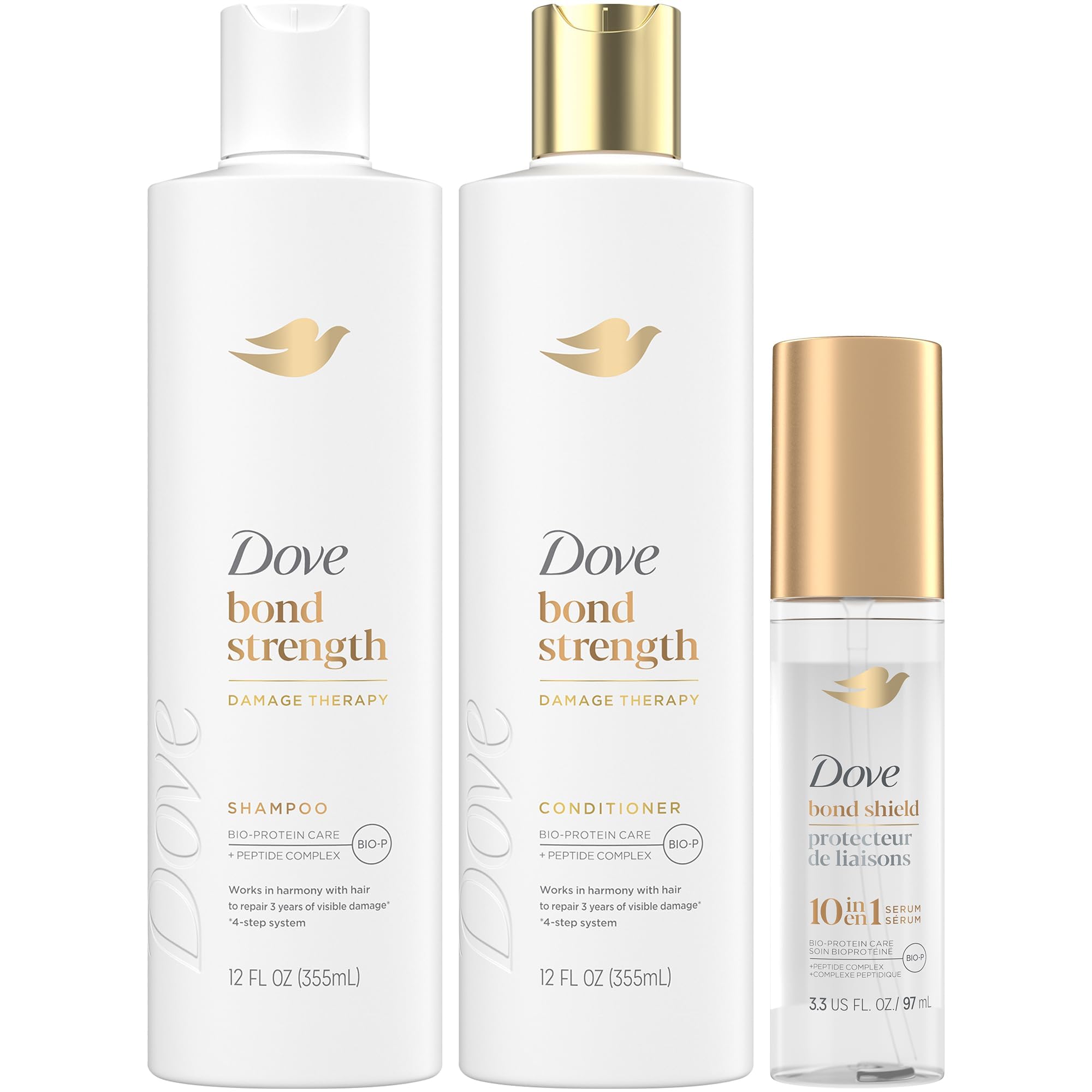 Dove Bond Strength Shampoo bottle highlighting strength-boosting formula for healthier hair