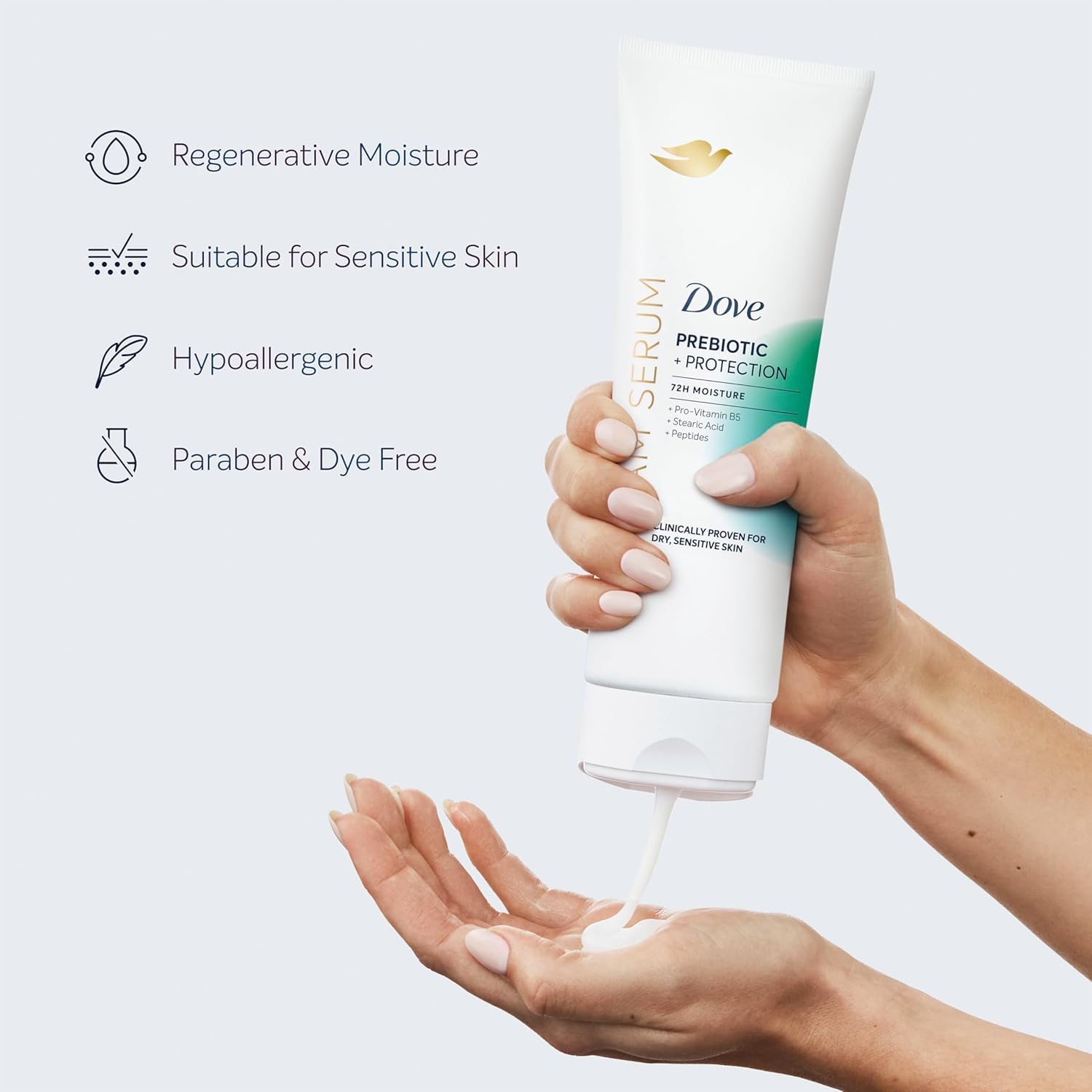 Dove Bottle pump dispenser highlights easy, controlled daily use.