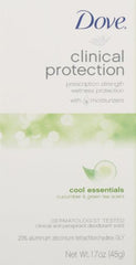 Dove Clinical Protection Cool Essentials box highlights a two-pack for convenience.