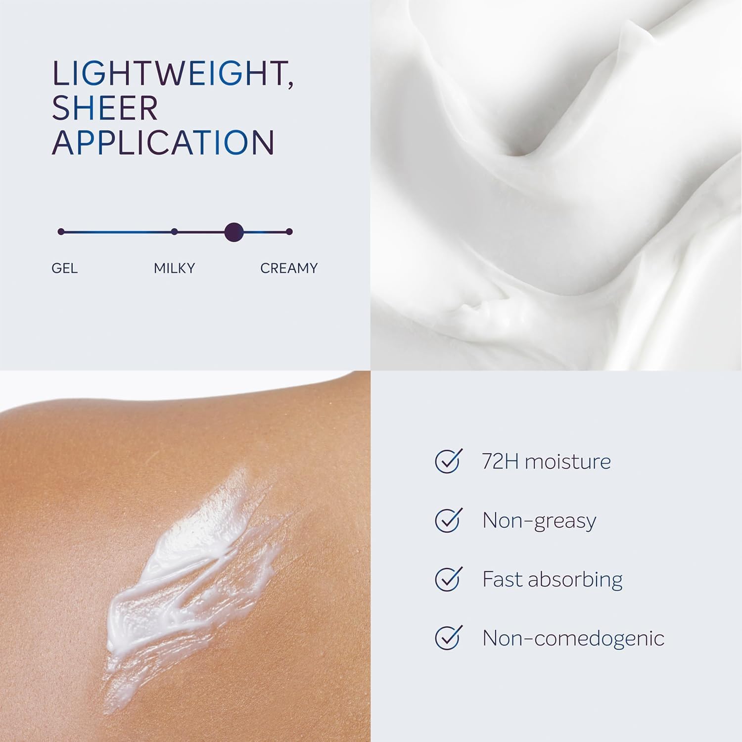 Dove Close-up serum glide on skin demonstrates sheer application.