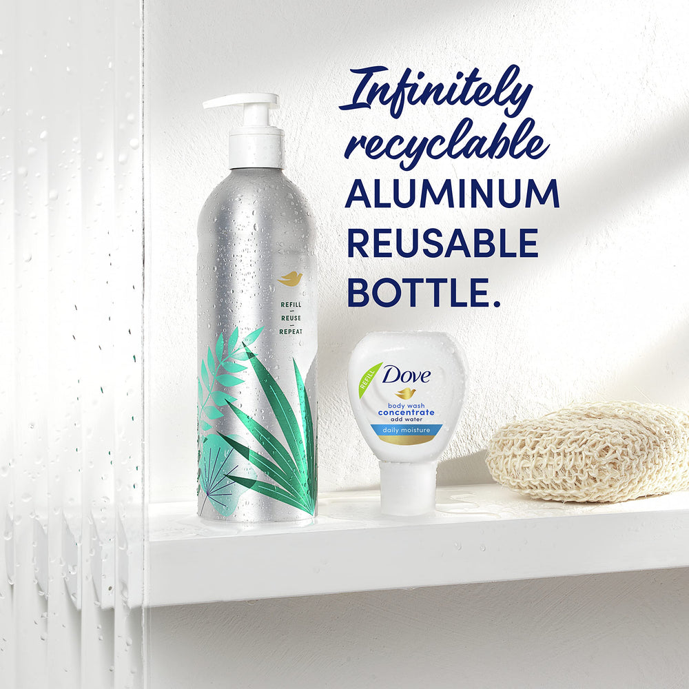 Etiqueta reciclable del concentrado Dove, fácil de identificar para reciclaje.