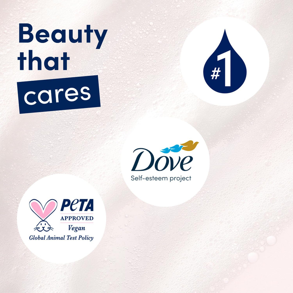 Dove dermatologist-ready seal image reinforces dermatologist-recommended skincare heritage.