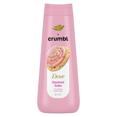 Dove Crumbl Confetti Cake body scrub jar promoting exfoliation and soft skin.