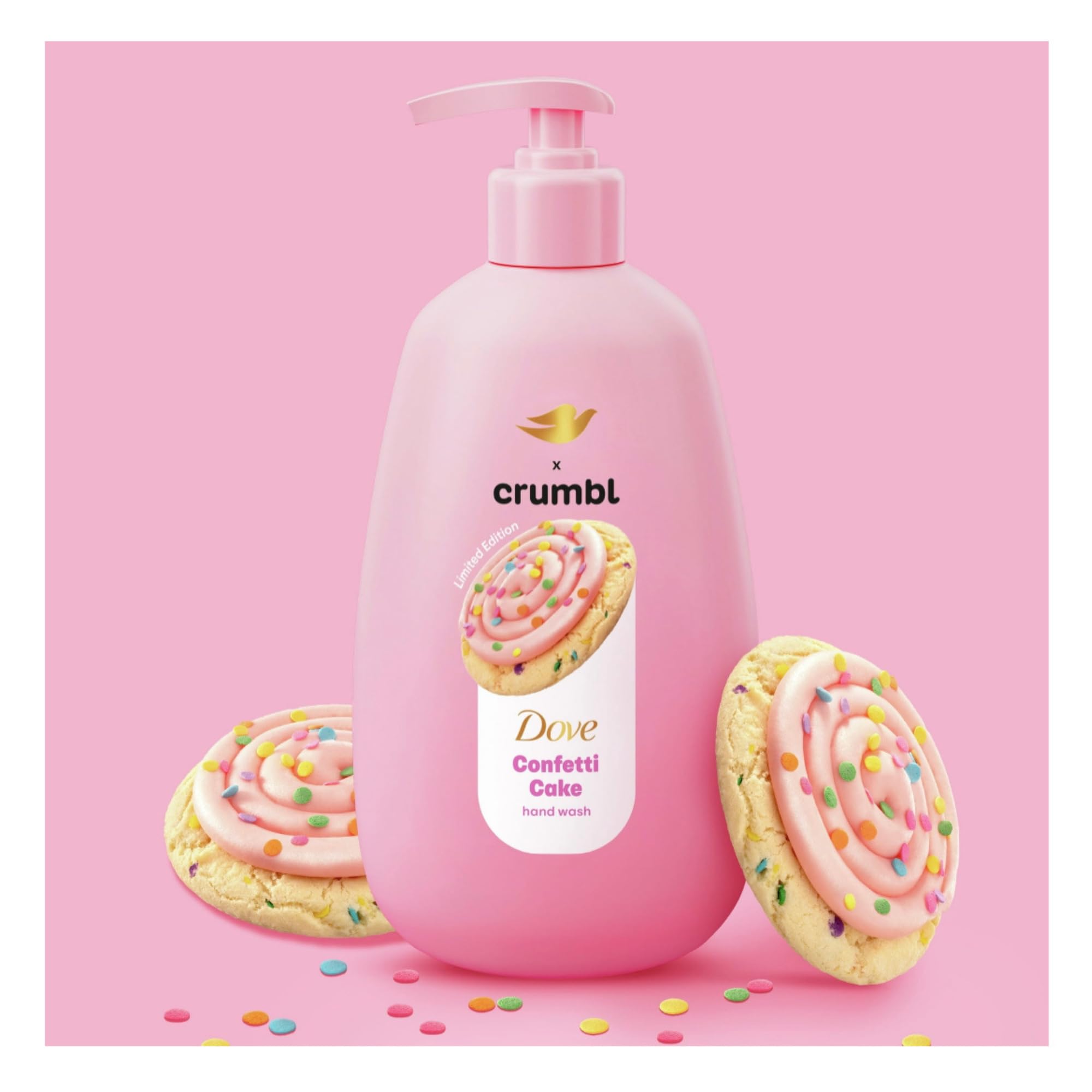 Dove Crumbl Confetti Cake label closeup highlights limited edition scent
