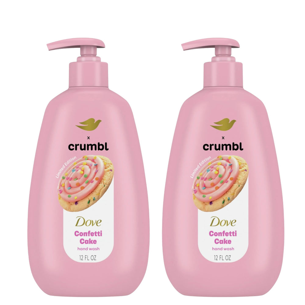 Dove Crumbl Confetti Cake on sink with towel for spa-like routine