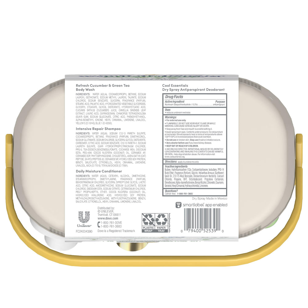 Dove cucumber green tea body wash pour shows refreshing cleanse and moisture protection.