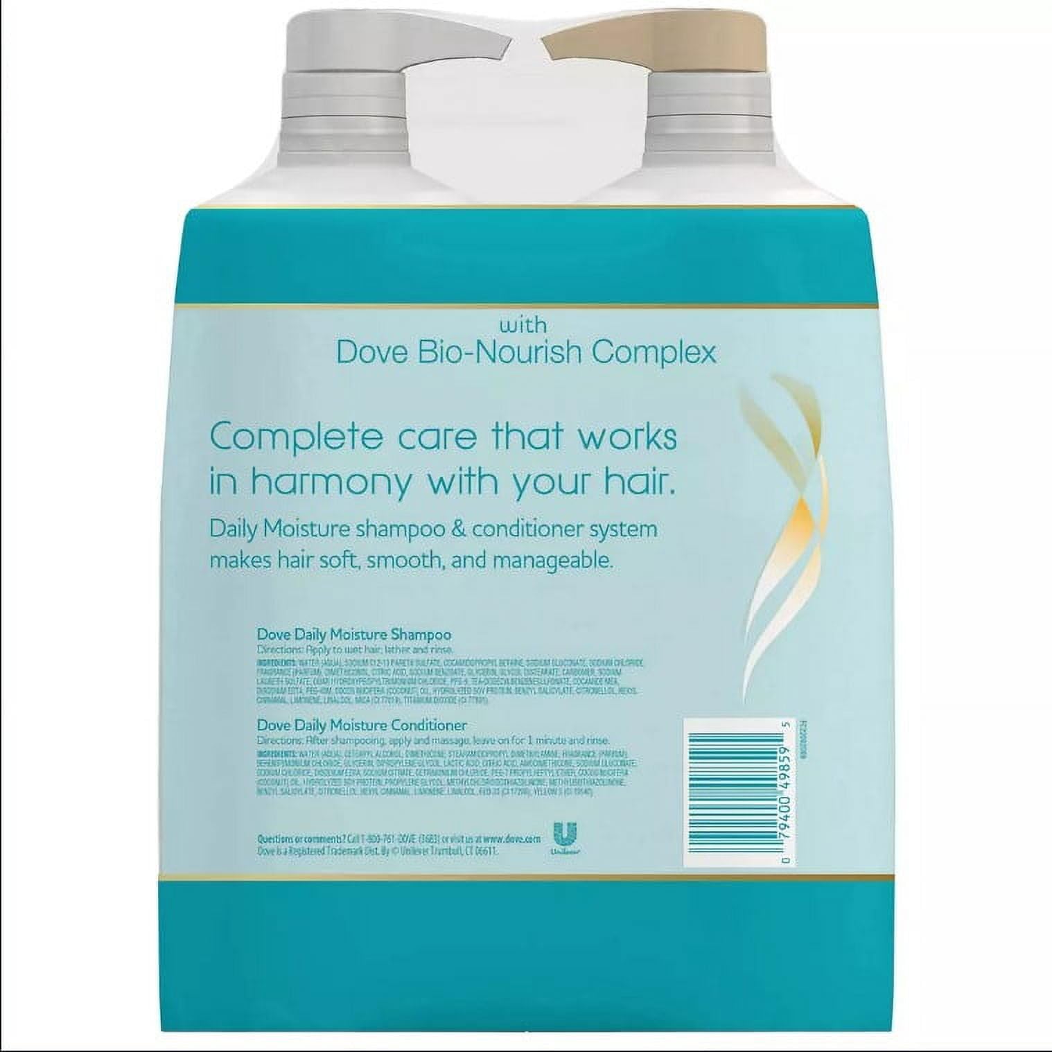 Dove Daily Moisture conditioner pump bottle delivering smooth, manageable hair daily.