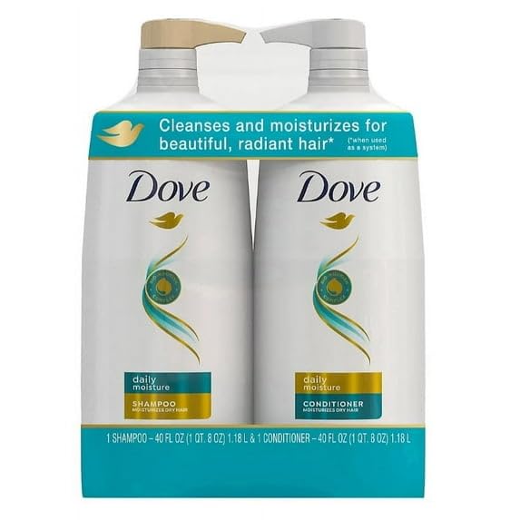 Dove Daily Moisture shampoo pump bottle for gentle daily cleansing and hydration.