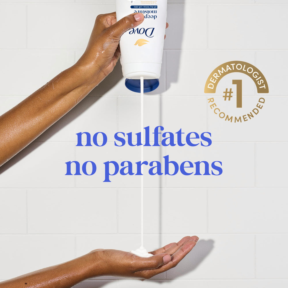 Dove Deep Moisture sulfate-free label indicating gentle cleansing.