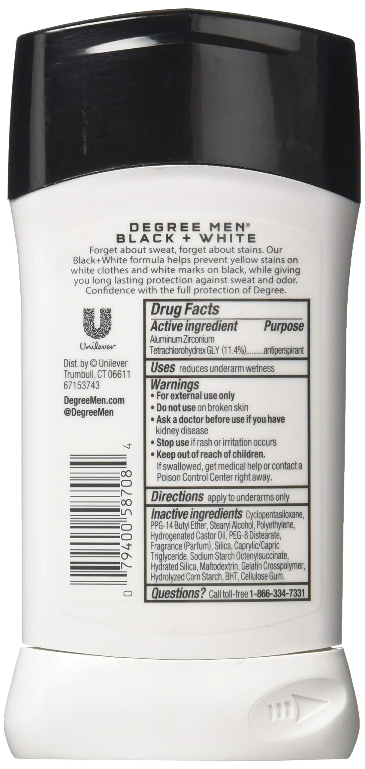 Dove Degree Ultra Clear Black and White stick for daily wear with anti-white marks.