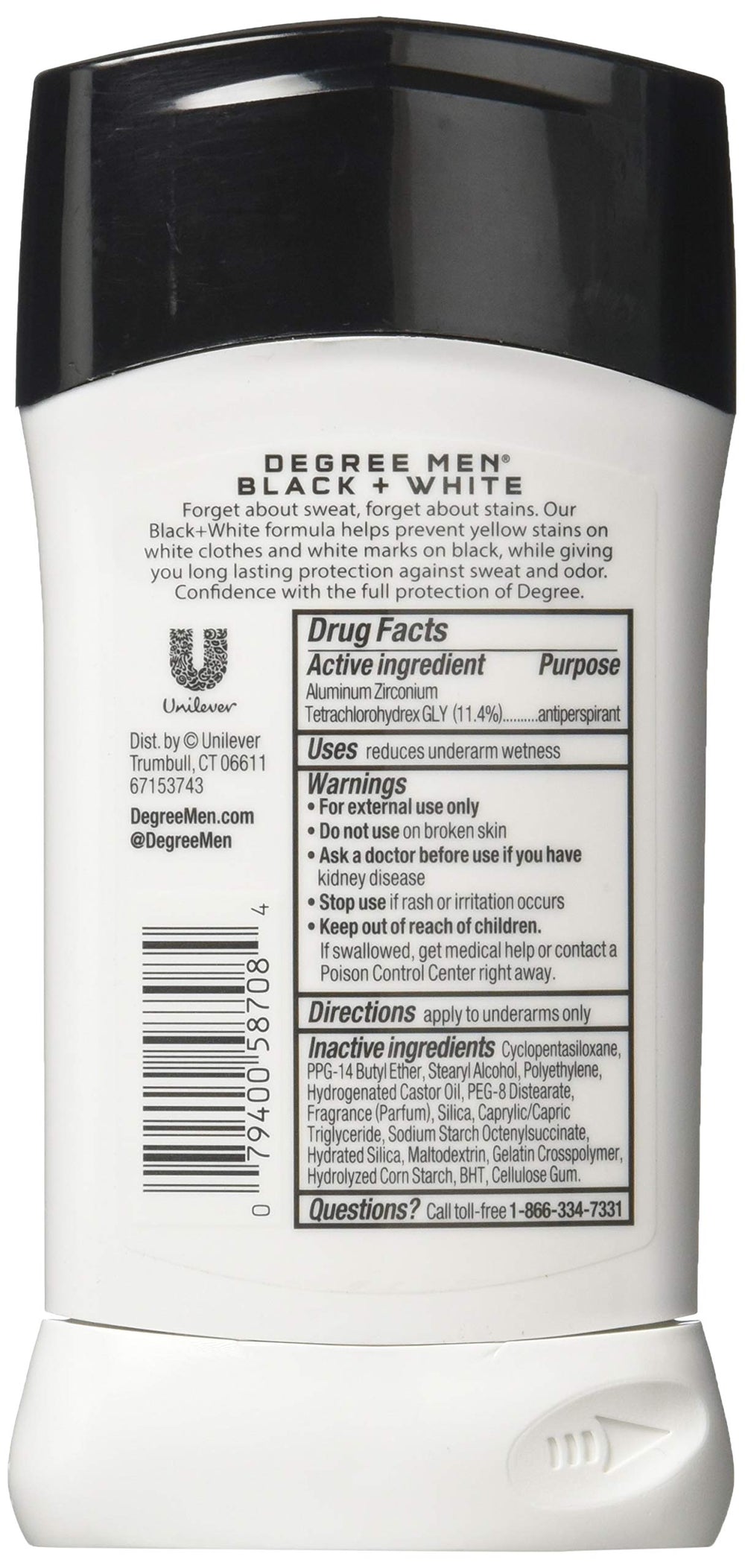 Dove Degree Ultra Clear Black and White stick for daily wear with anti-white marks.