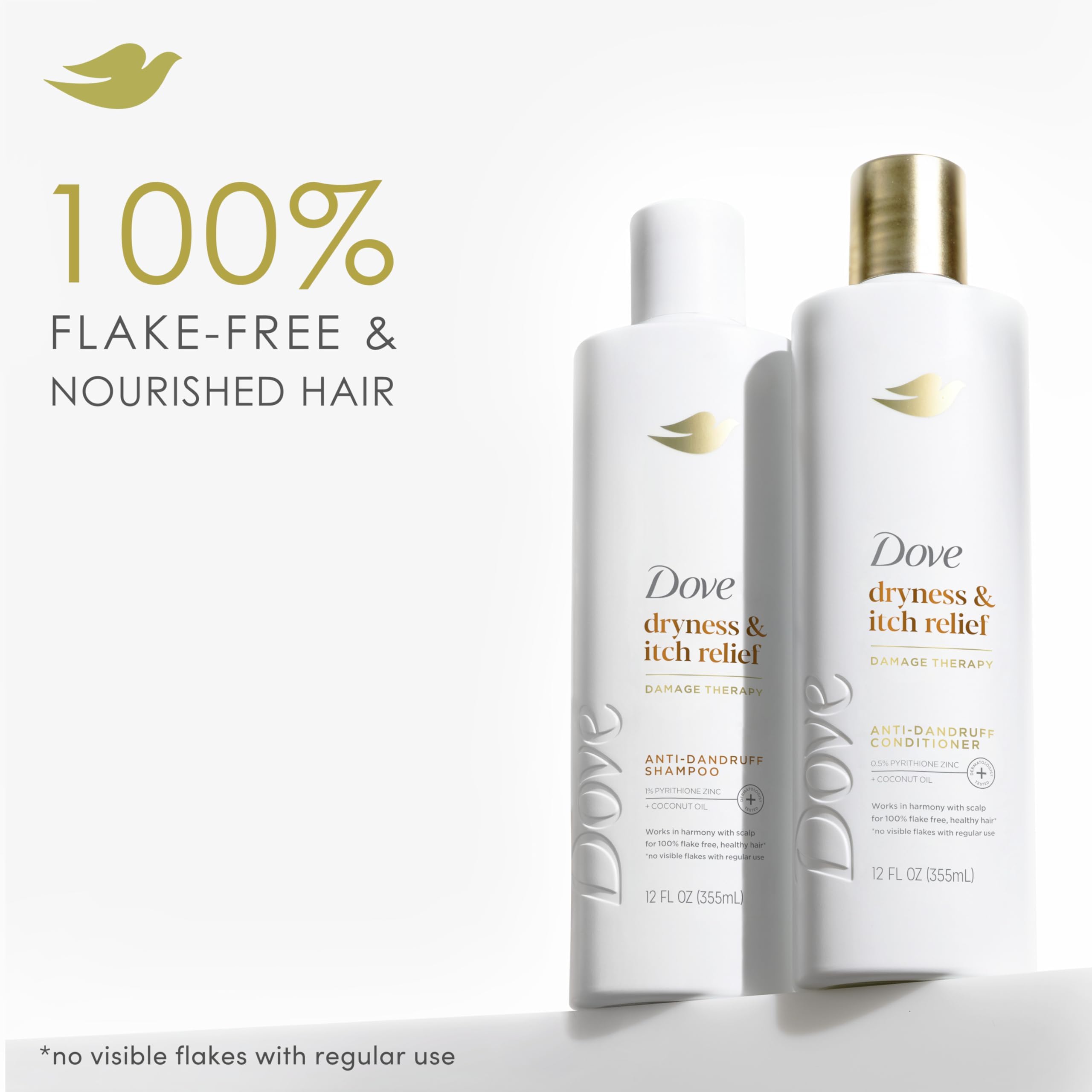Dove DermaCare scalp care scene highlights soothing, flake-minimizing routine.