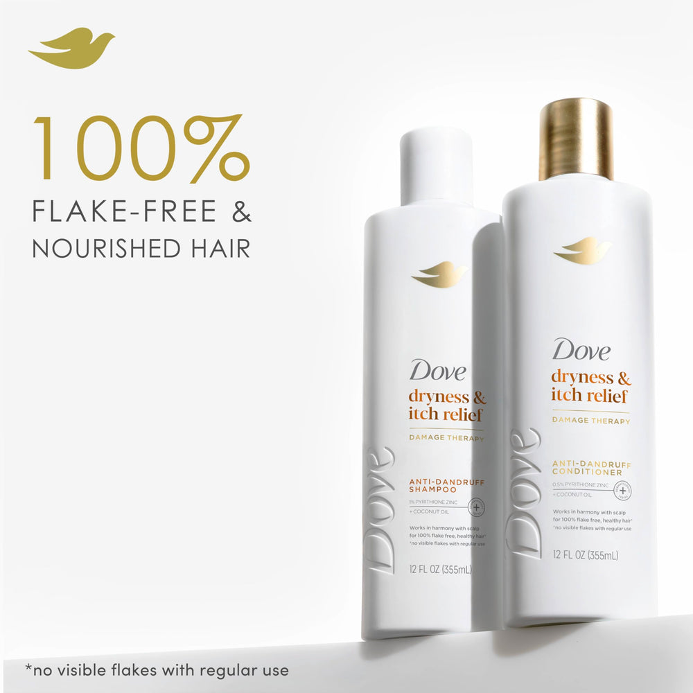 Dove DermaCare scalp care scene highlights soothing, flake-minimizing routine.