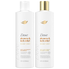 Dove DermaCare Shampoo bottle closeup showcases soothing scalp relief and anti-dandruff action.
