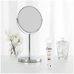 Dove Dry Spray can-label close-up highlights clear finish and no white marks