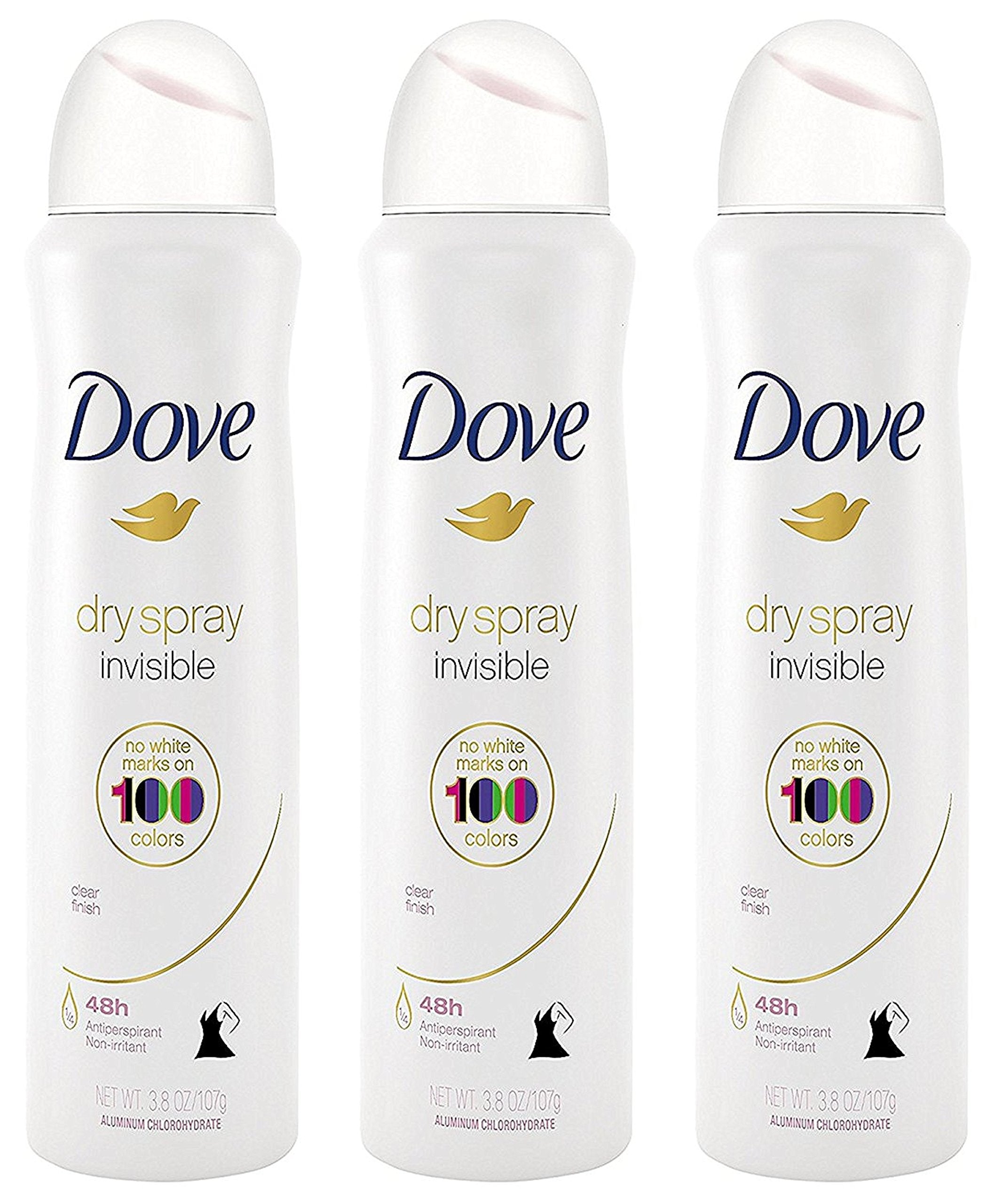 Dove Dry Spray antiperspirant invisible finish pack of 3 cans provides all-day freshness