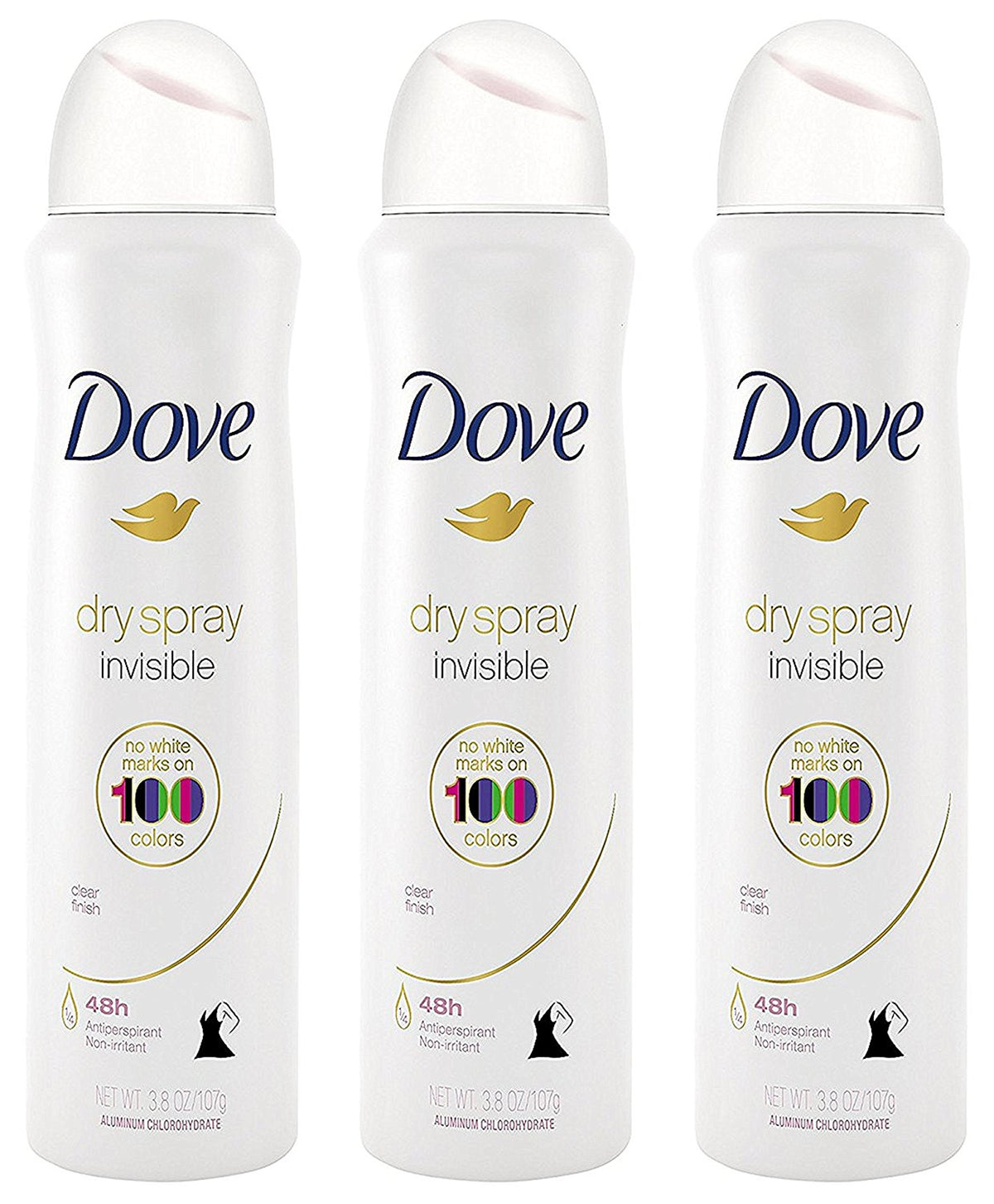 Dove Dry Spray antiperspirant invisible finish pack of 3 cans provides all-day freshness