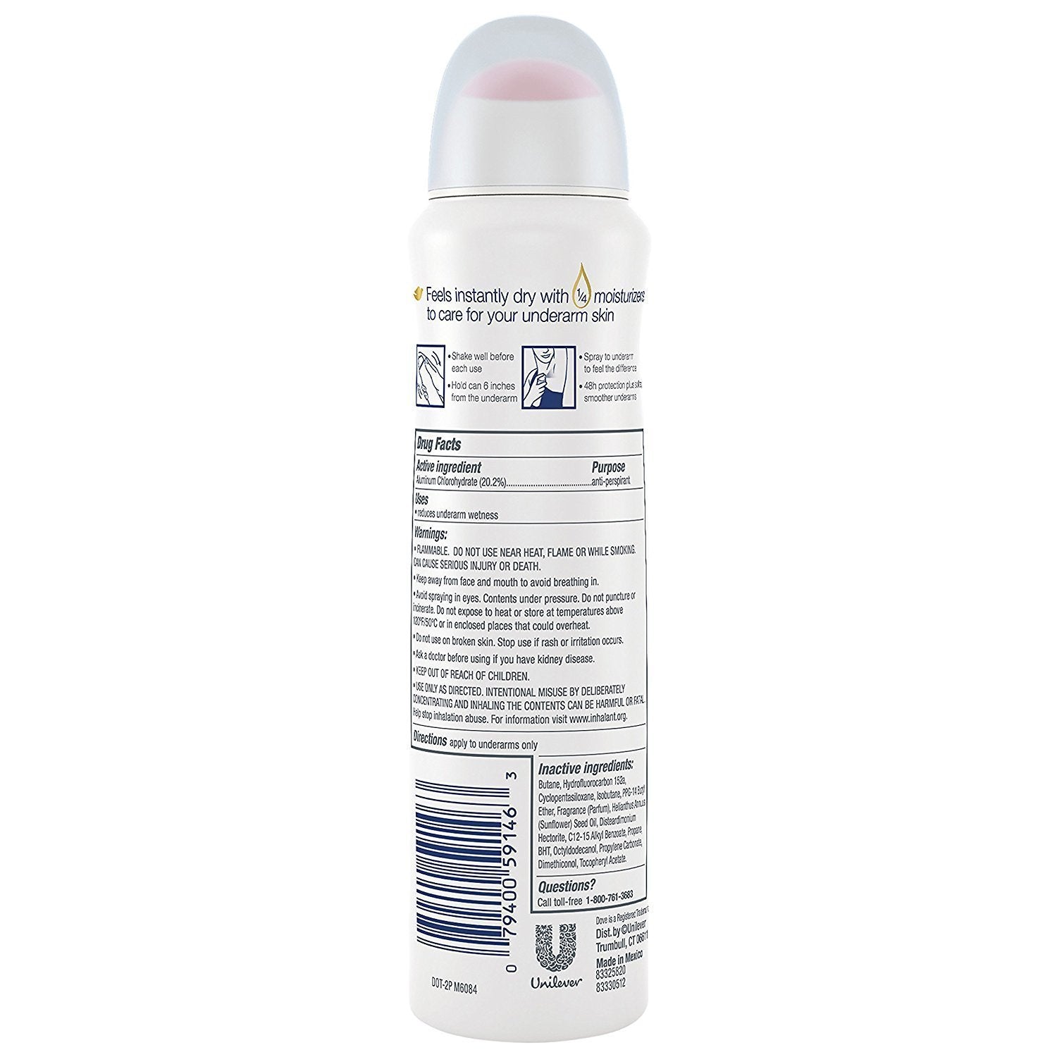Dove Dry Spray invisible finish applied to skin with no white marks