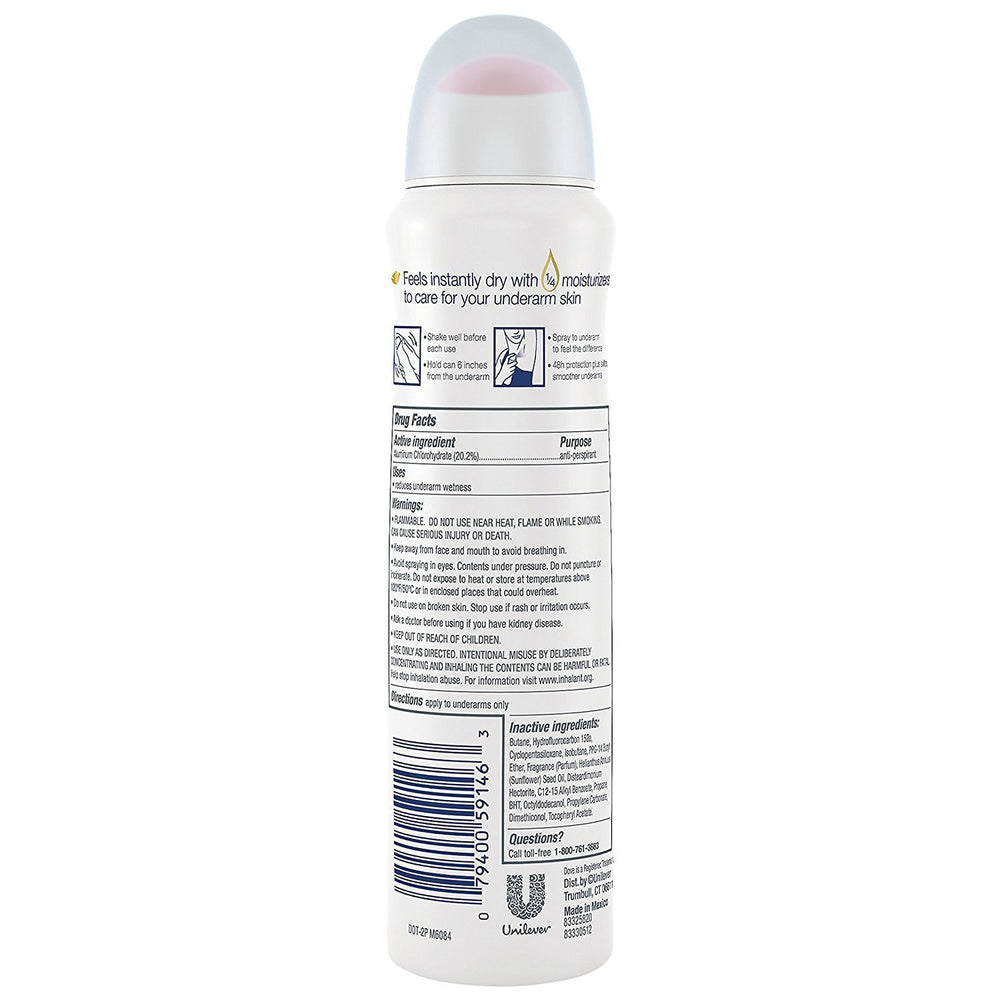 Dove Dry Spray invisible finish applied to skin with no white marks