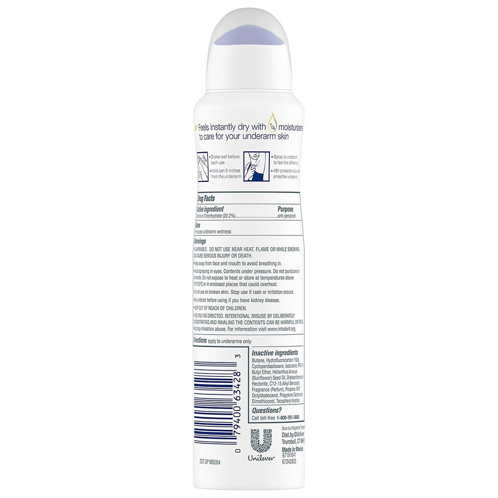 Dove Dry Spray Invisible Sheer Fresh 3-pack display highlights value and convenience.