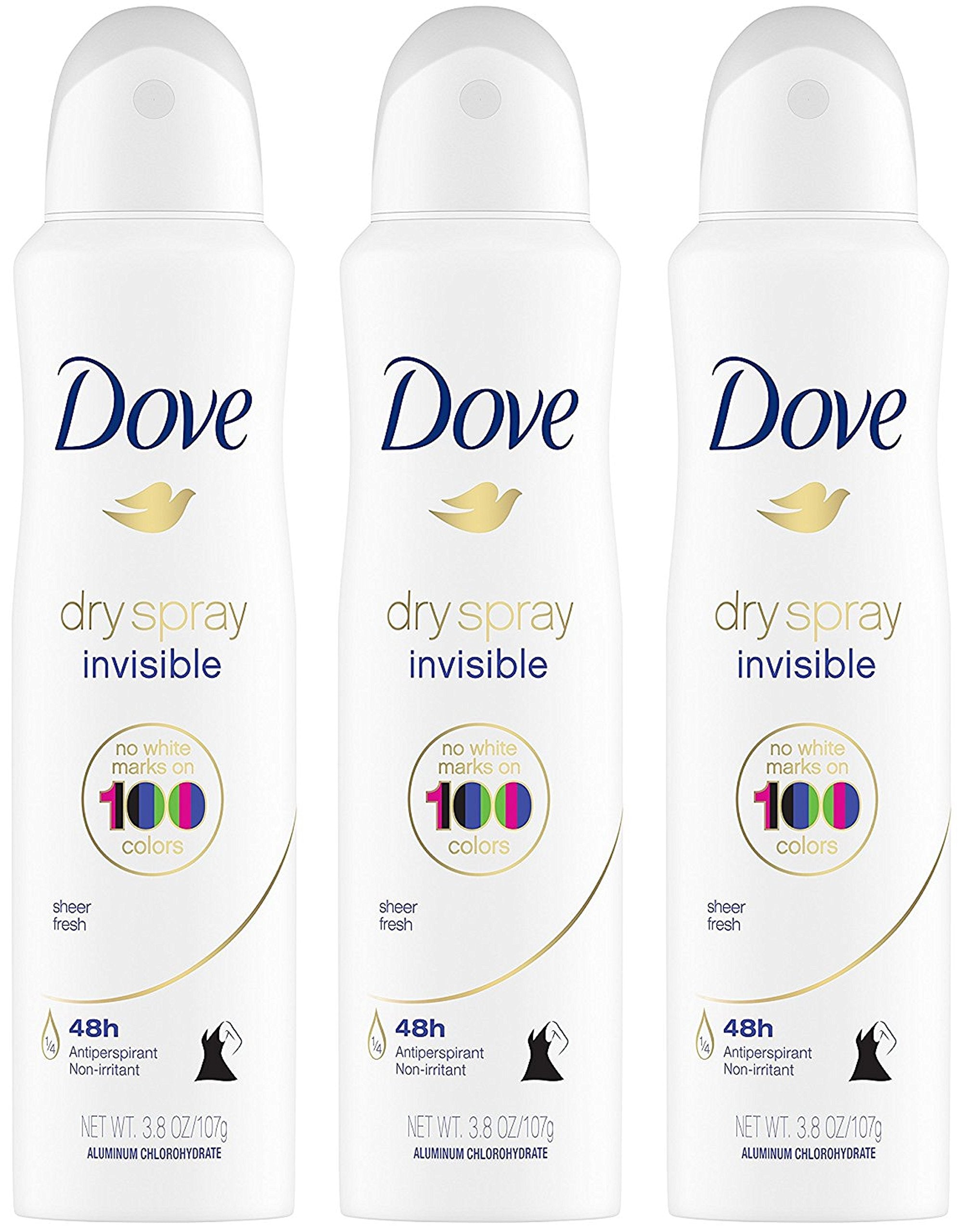 Dove Dry Spray Invisible Sheer Fresh can close-up for on-the-go freshness.