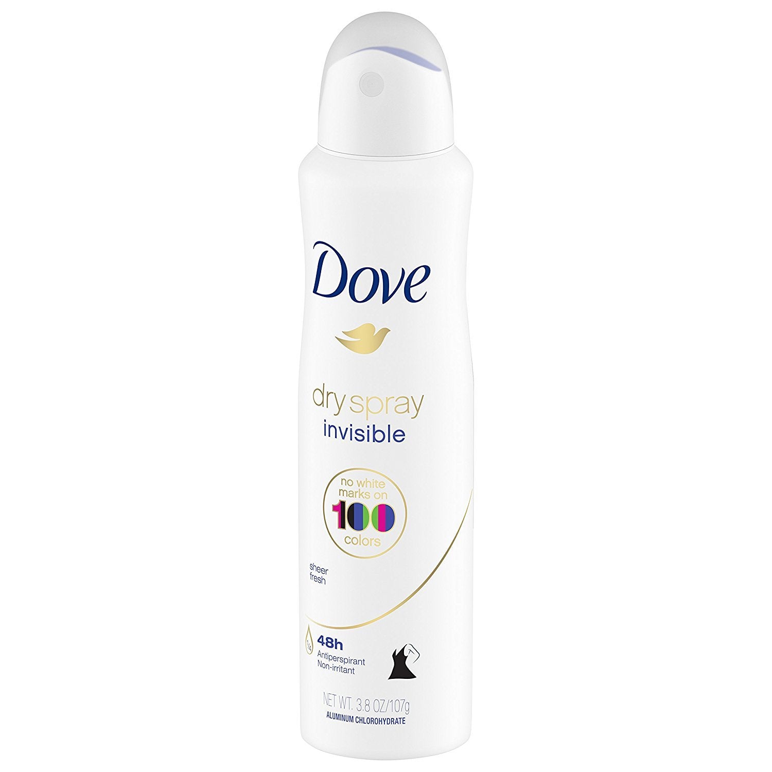 Dove Dry Spray Invisible Sheer Fresh label close-up shows net weight per can.