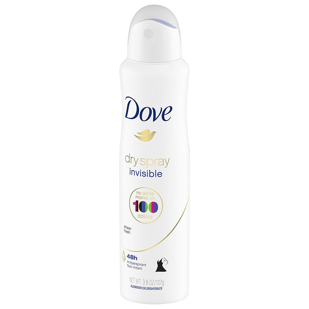 Dove Dry Spray Invisible Sheer Fresh label close-up shows net weight per can.
