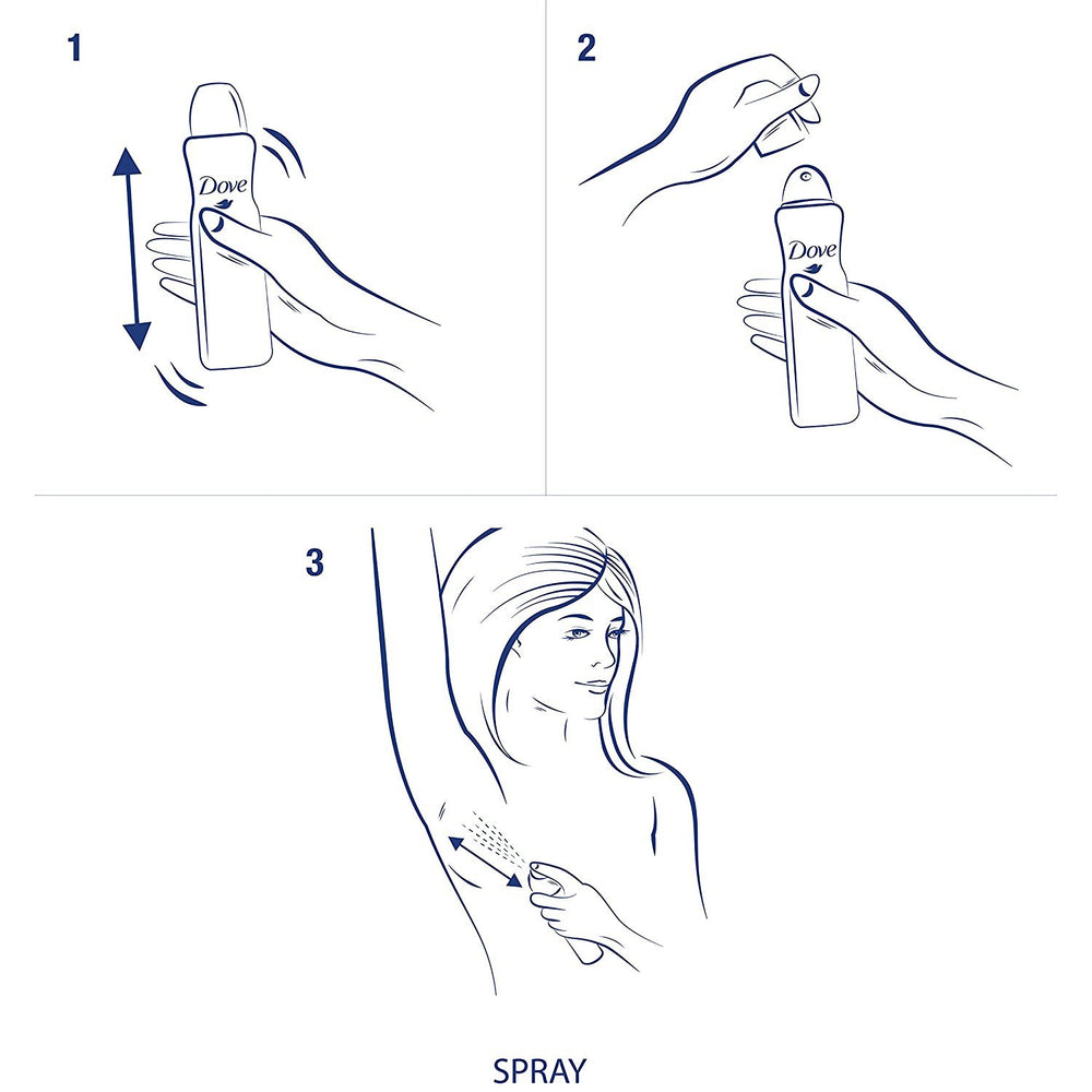 Dove Dry Spray Invisible Sheer Fresh on-skin application demonstrates quick results.