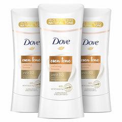 Dove Even Tone Apple Blossom packaging displaying a 3-stick pack for tone restoration.