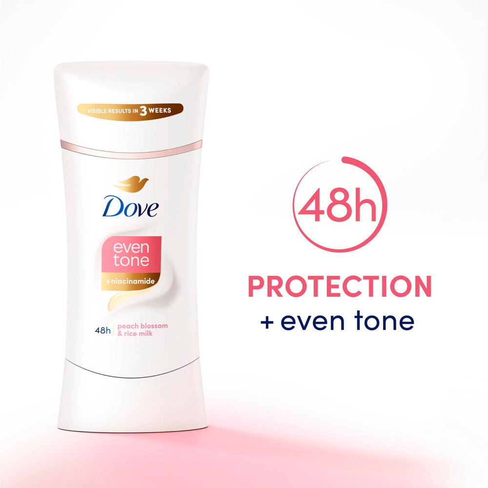 Dove Even Tone ceramide-boost underarm image emphasizes moisture and texture improvement.