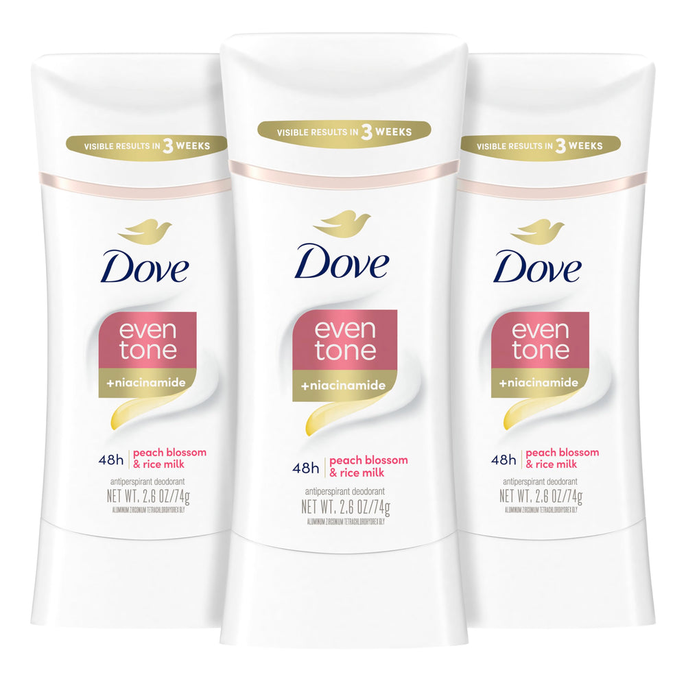 Dove Even Tone peach blossom stick application shows a smooth glide for everyday freshness.
