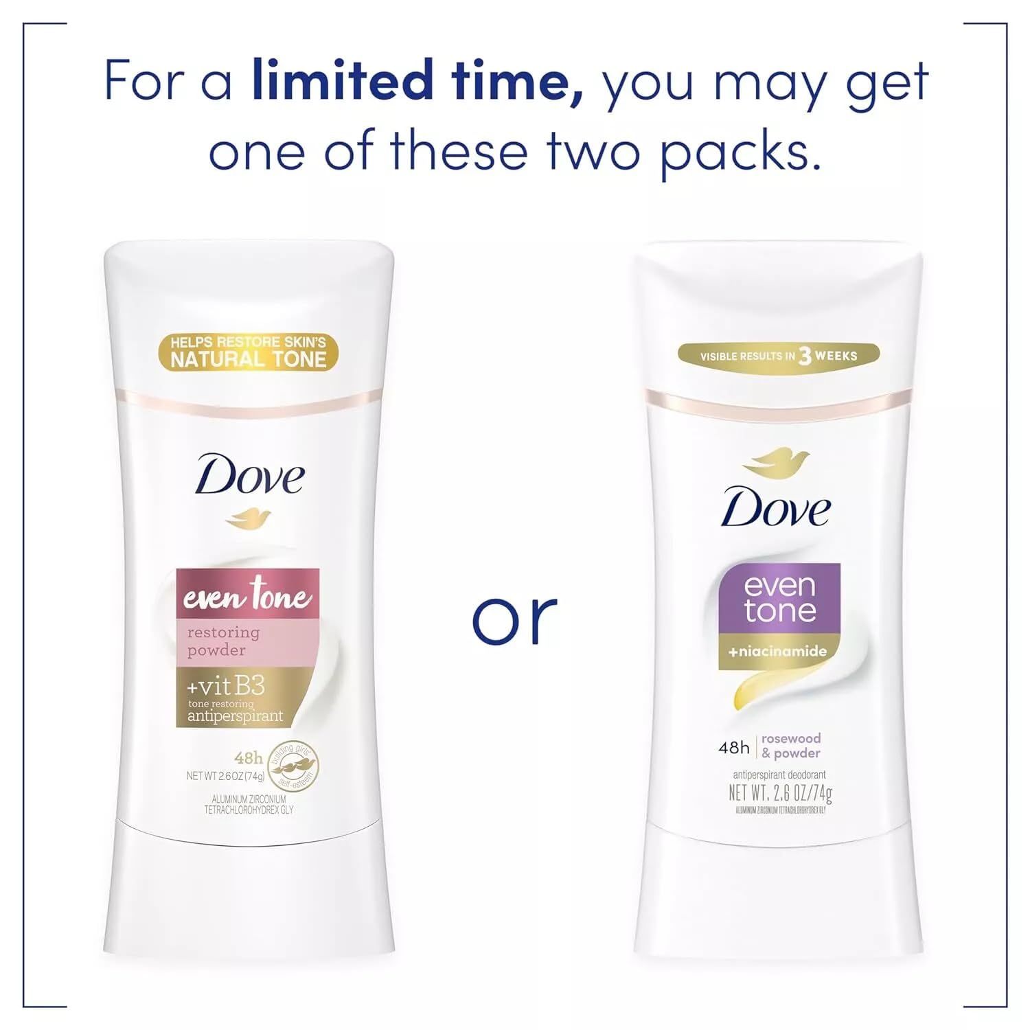 Dove Even Tone rosewood powder deodorant being applied smoothly on underarm