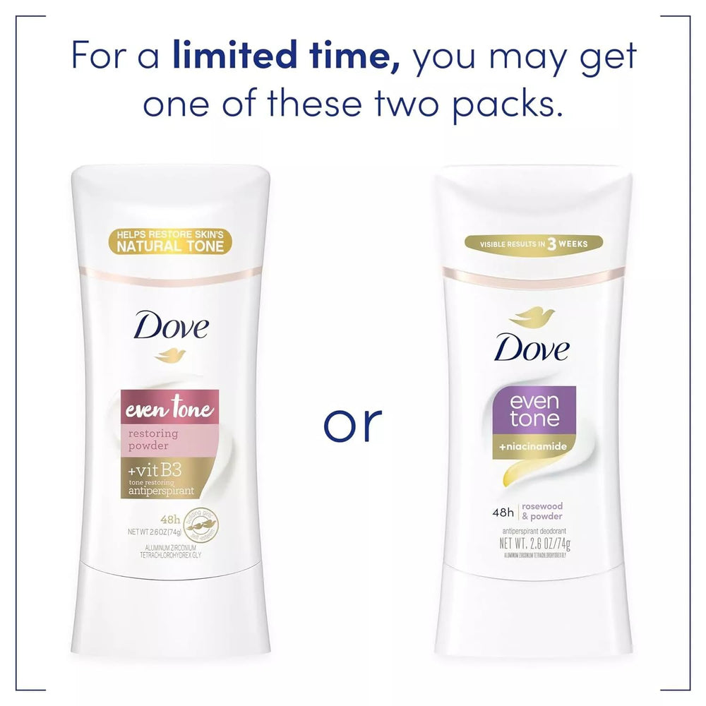 Dove Even Tone rosewood powder deodorant being applied smoothly on underarm