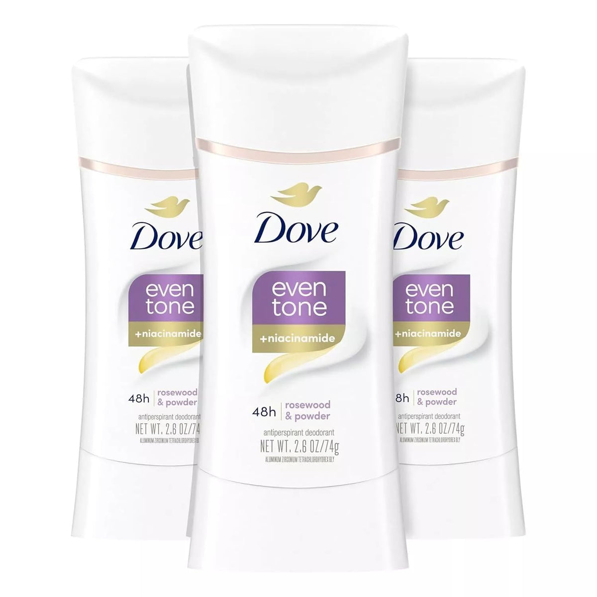 Dove Even Tone packaging shows 3-count bundle for everyday protection