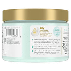 Dove Exfoliate Away Body Polish AHA serum close-up highlights exfoliation for refreshed skin.