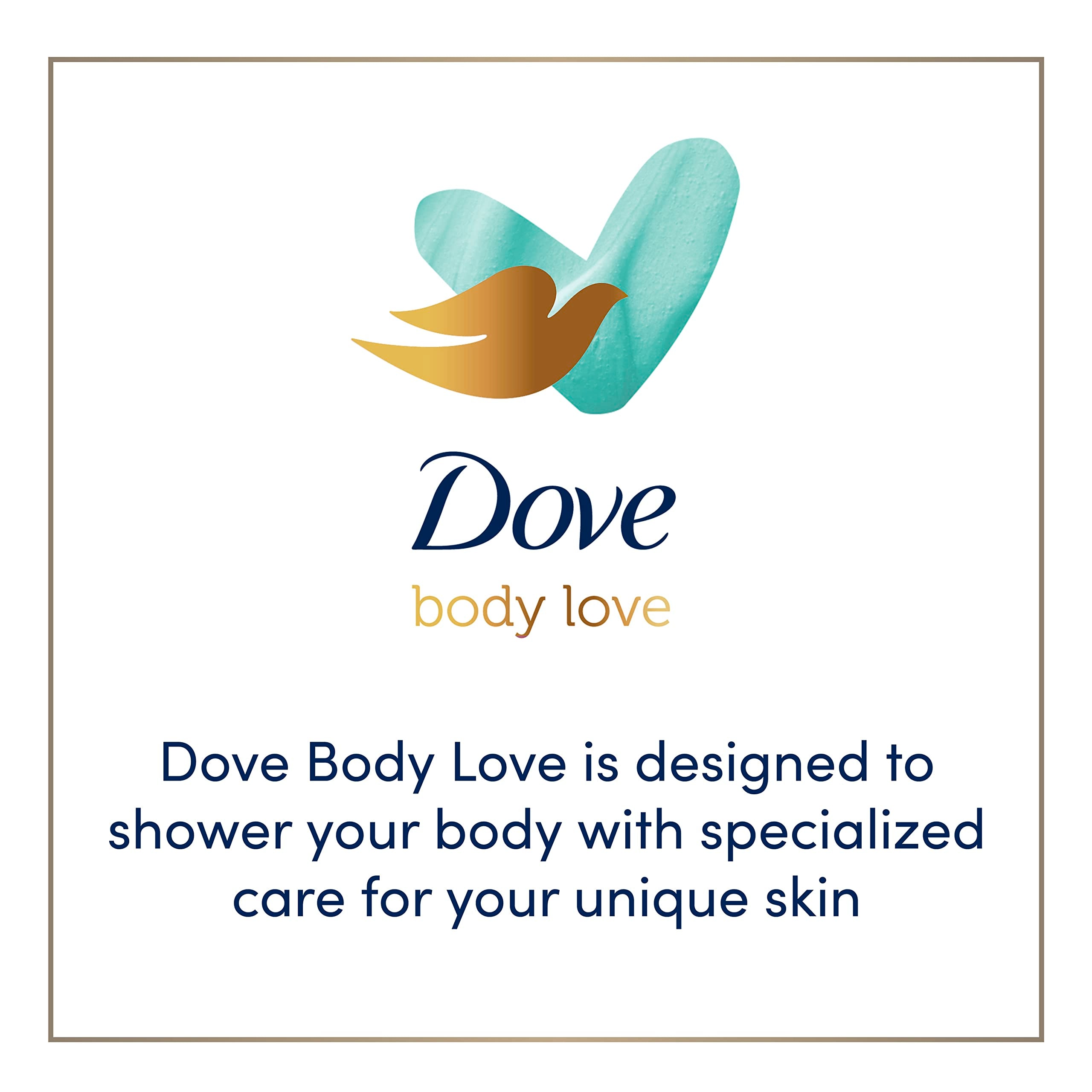 Dove Exfoliate Away Body Polish hand-application suggests quick daily skincare ritual.