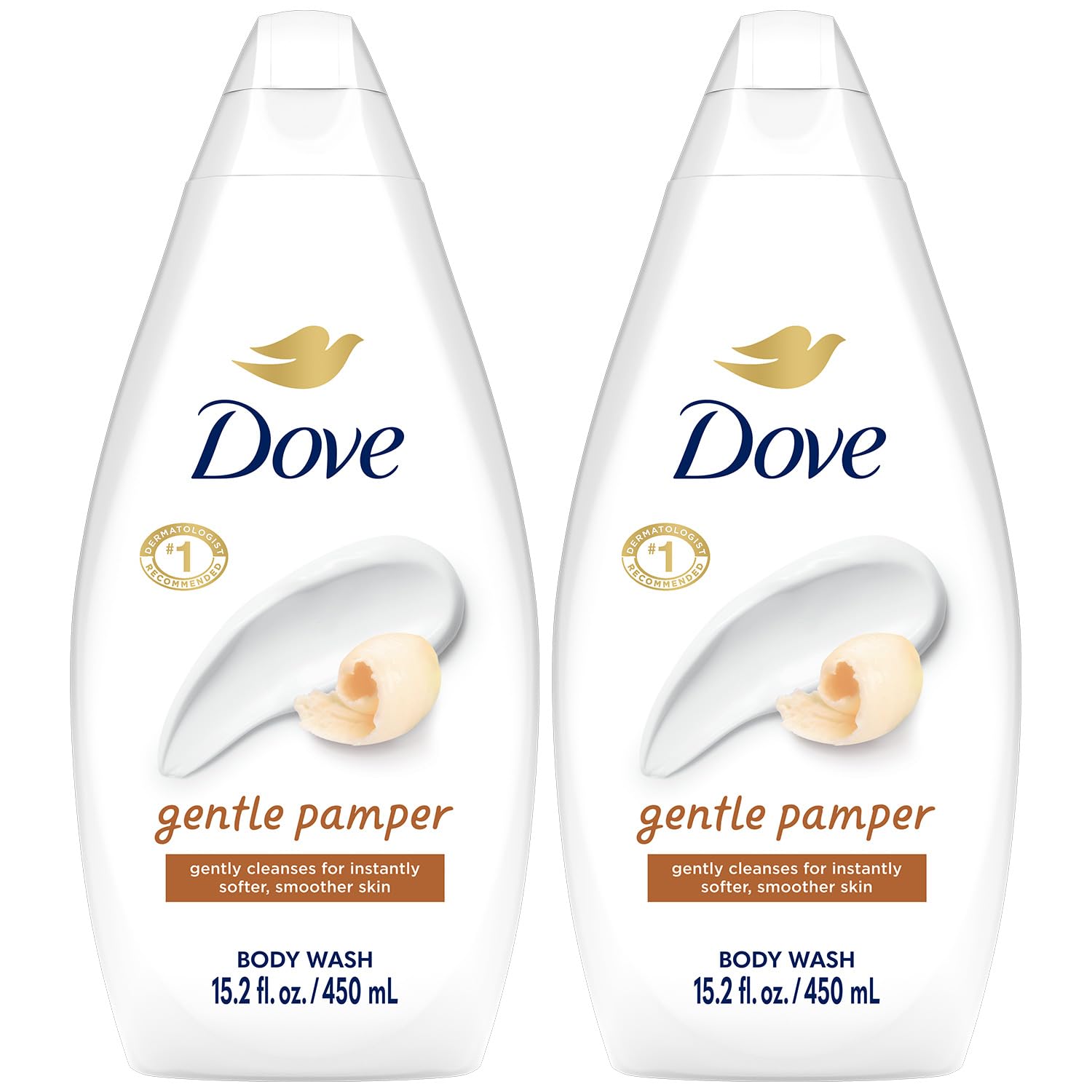Dove Gentle Pamper Body Wash 2-pack front view for daily cleansing.