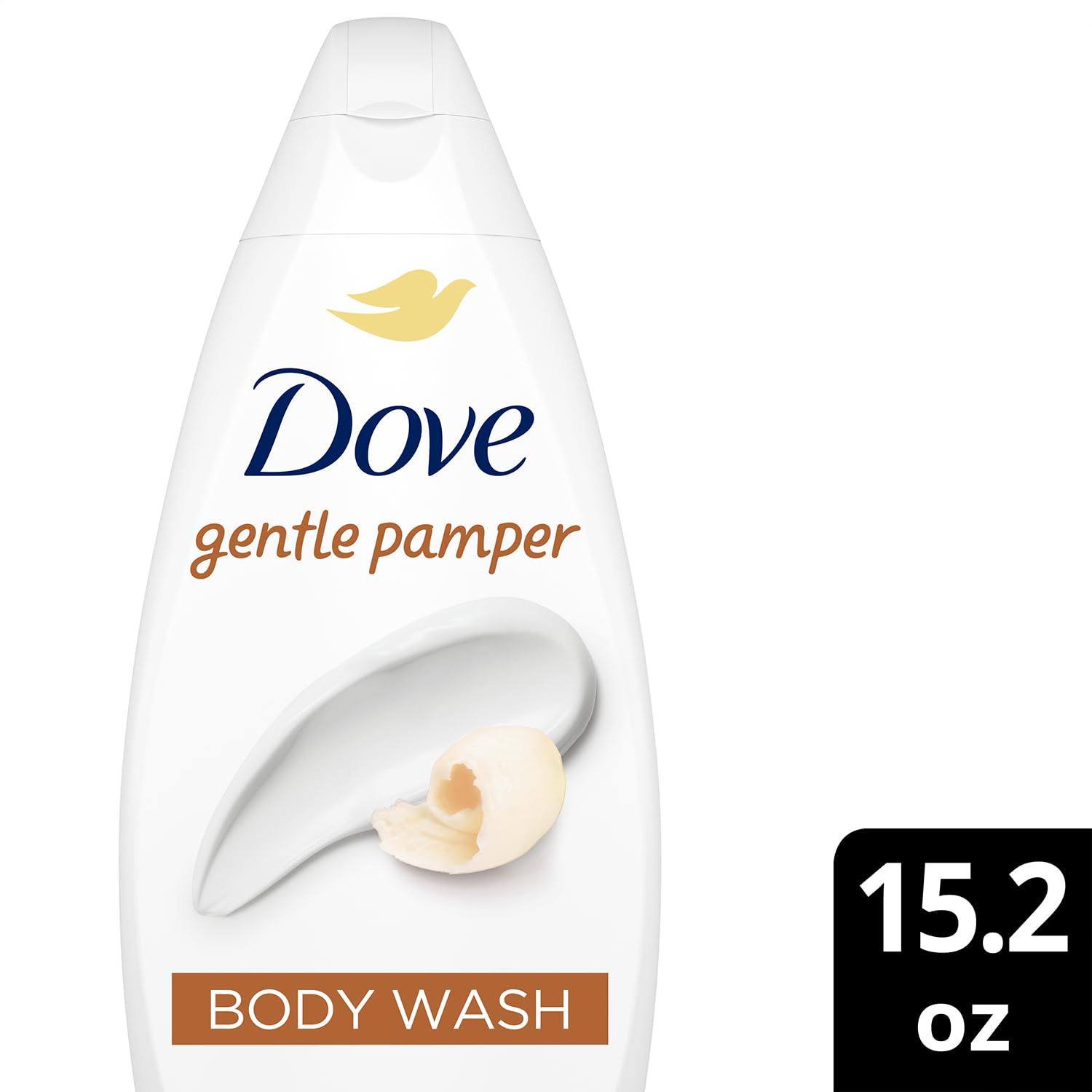 Dove Gentle Pamper vanilla-lathering foam delivers a soothing shower experience.