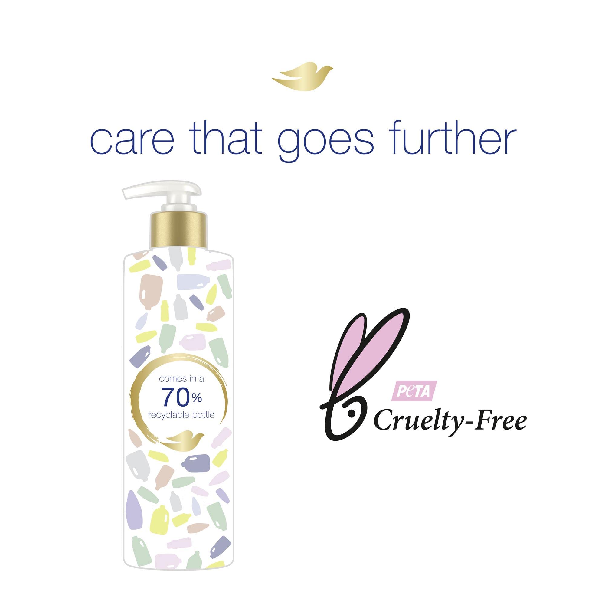 Dove Hair Therapy moisturizers illustration underscores hydration for strengthened, flexible hair fibers.
