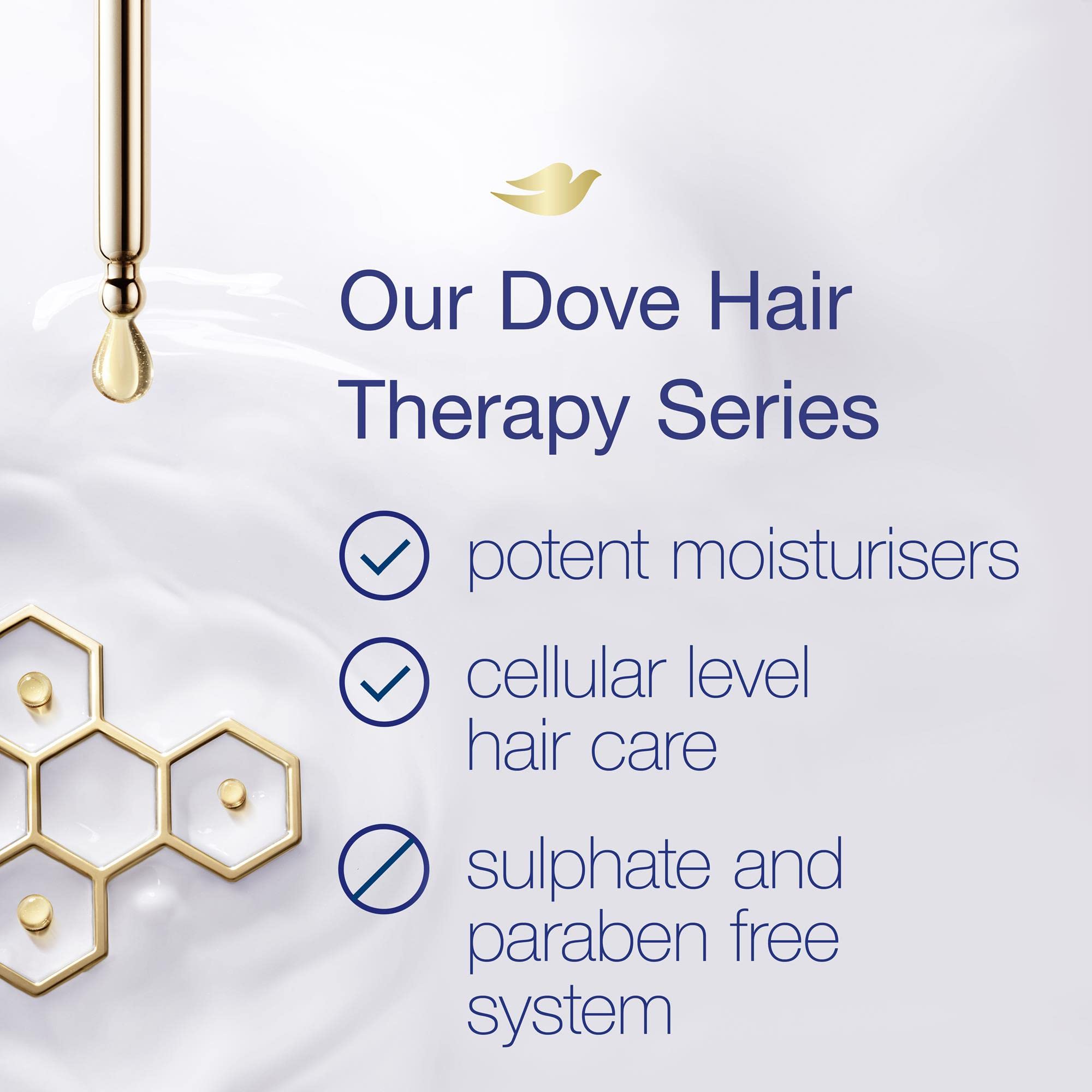 Dove Hair Therapy packaging box image shows the product lineup and branding.